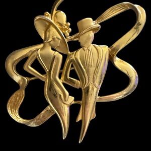 Vintage JJ Gold-Tone Dancing Couple Brooch — Art Deco Style